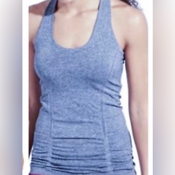 Athleta Fastest Track Blue/Purple Heather Women's Tank Top ruched Sz-XS.  Y1 - Picture 4 of 11